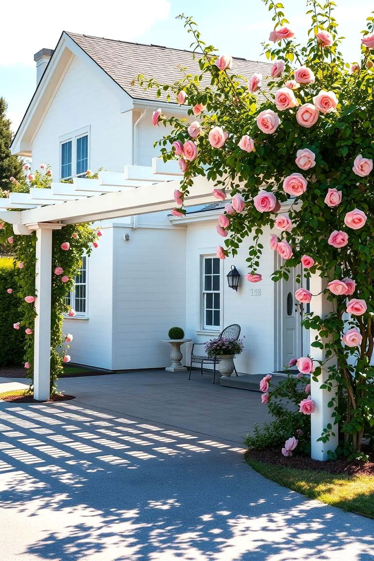 White with Pergola or Arbor - 24 White Home Exterior Ideas