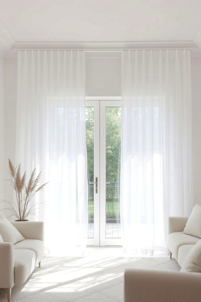 White with Sheer Curtains - 24 White Living Room Ideas