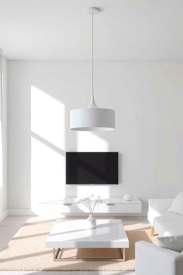 White with Statement Lighting - 24 White Living Room Ideas