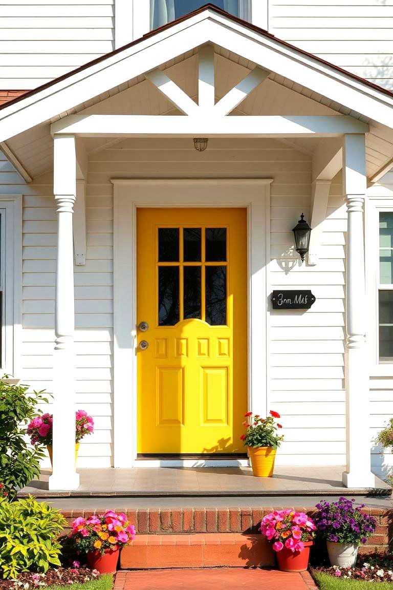 White with a Pop of Color Door - 24 White Home Exterior Ideas