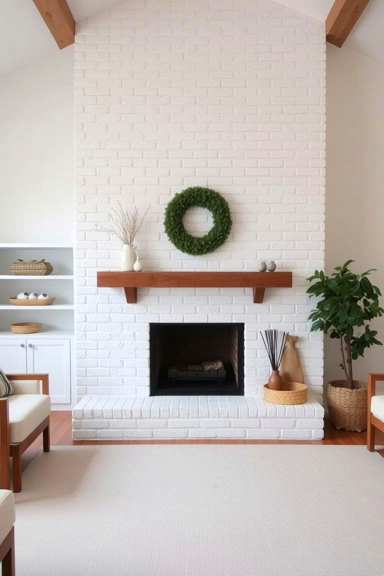 Whitewashed Brick Fireplace - 24 Farmhouse Fireplace Ideas