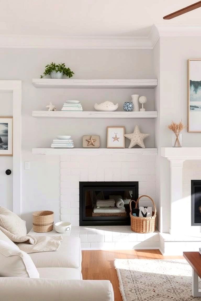 Whitewashed Floating Shelves for Coastal Vibes - 24 Fireplace Floating Shelves Design Ideas