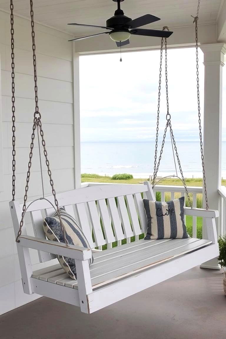 Whitewashed Porch Swing - 24 Front Porch Swing Ideas