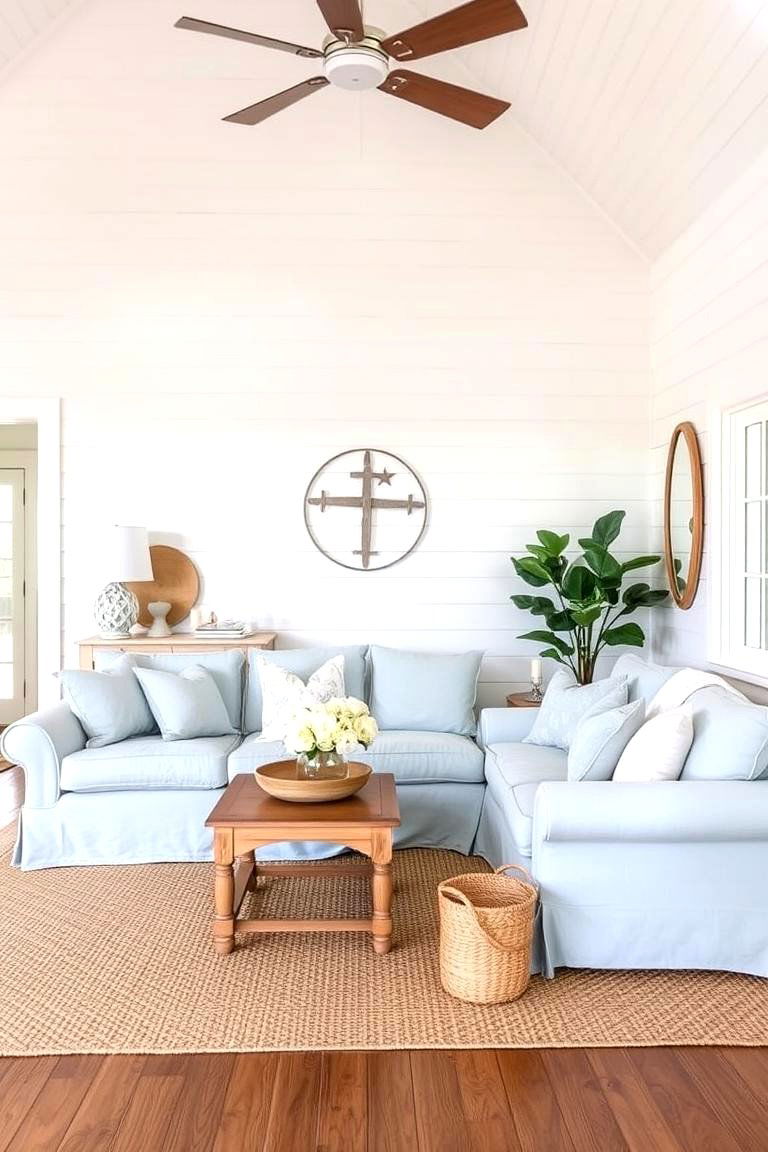 Whitewashed Shiplap for Coastal Vibes - 24 Shiplap Living Room Ideas