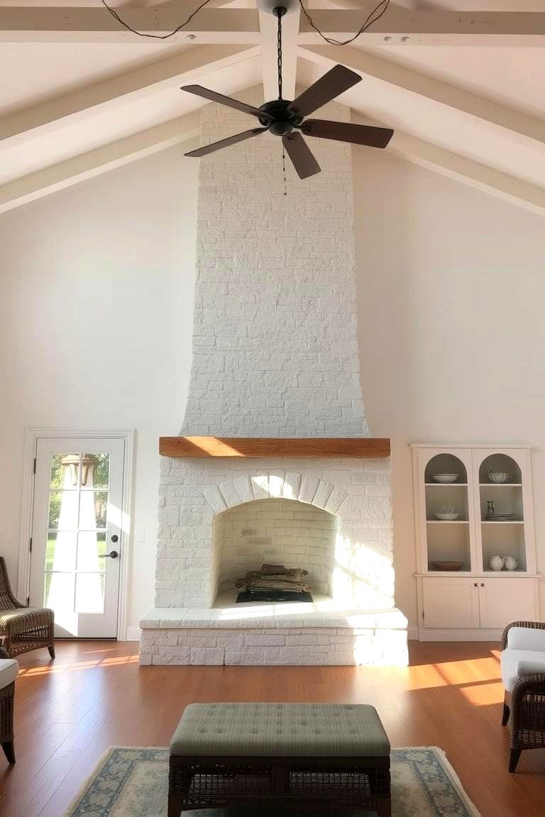 Whitewashed Stone for Brightness - 24 Floor to Ceiling Stone Fireplace Ideas