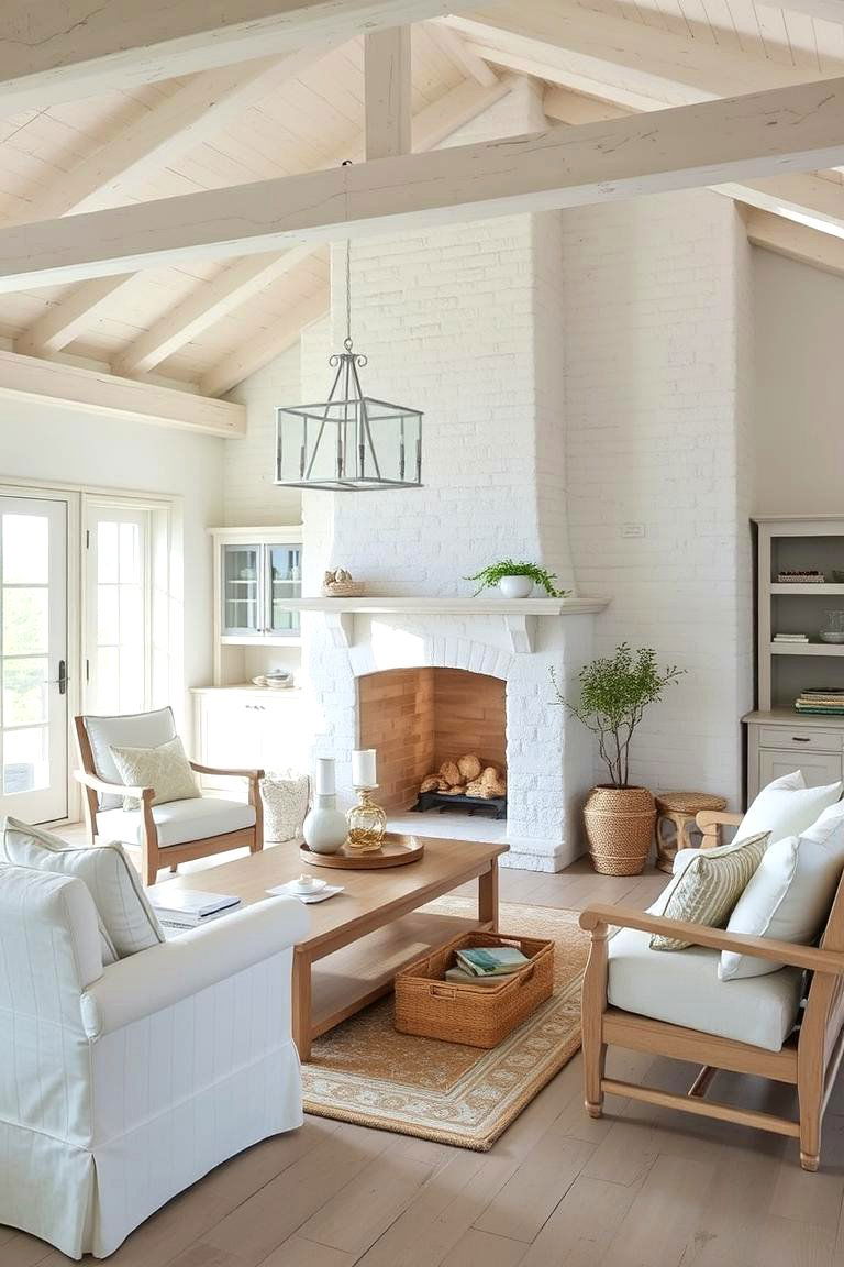 Whitewashed Stone for a Light and Airy Feel - 24 Floor-to-Ceiling Stone Fireplace Ideas