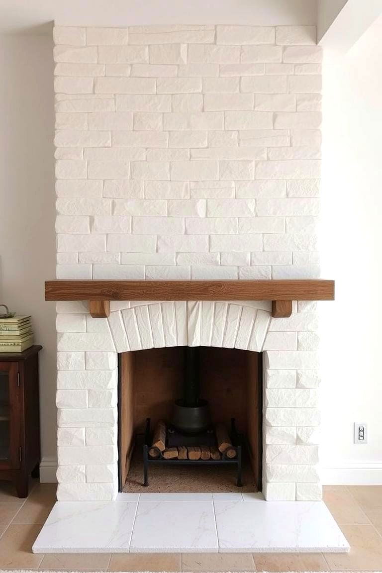 Whitewashed Stone - 24 Fireplace Backsplash Ideas