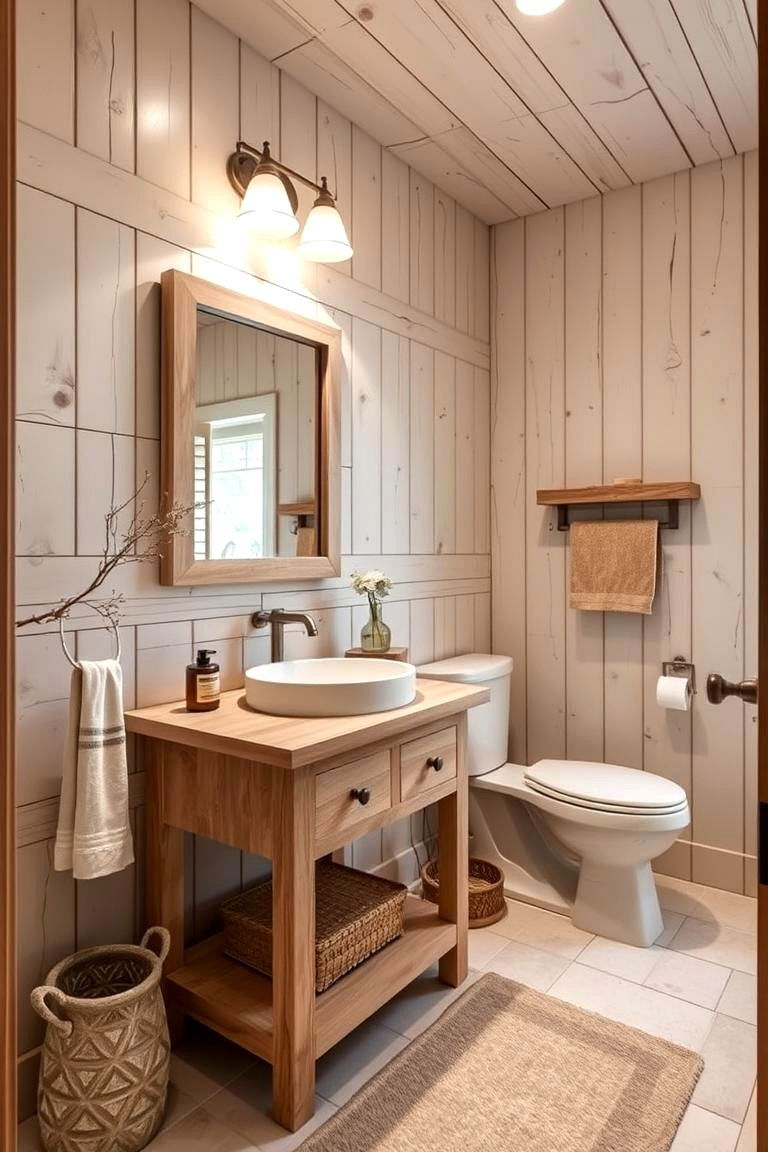 Whitewashed Wood Accents - 24 Basement Bathroom Ideas