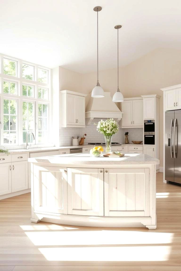 Whitewashed Wood Island - 24 Farmhouse Kitchen Island Ideas