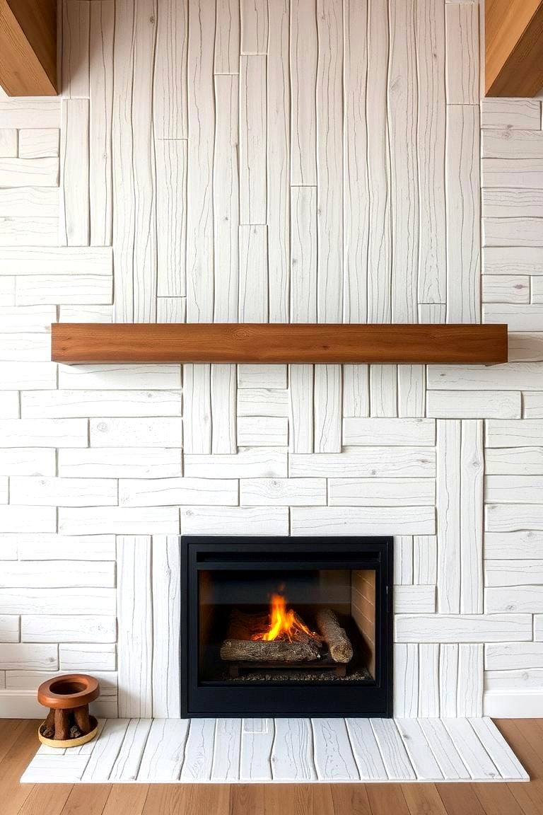 Whitewashed Wood Tiles - 24 Fireplace Tile Ideas
