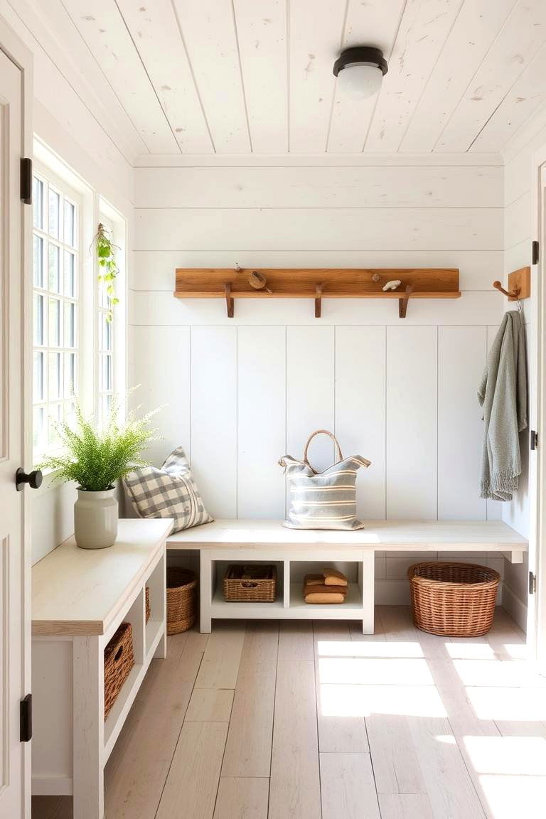 Whitewashed Wood for a Bright Clean Look - 24 Farmhouse Mudroom Ideas