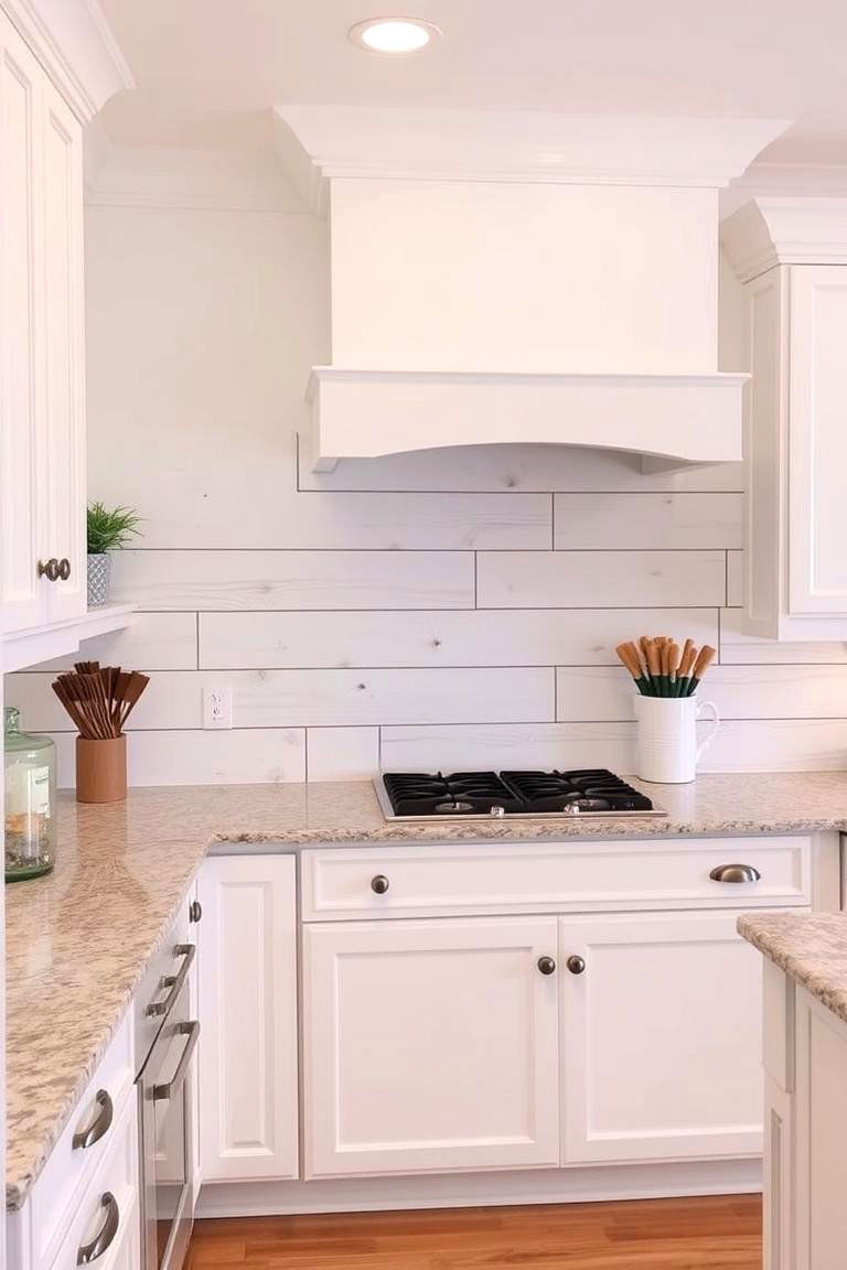 Whitewashed Wood - 24 Backsplash Ideas for White Cabinets and Granite Countertops