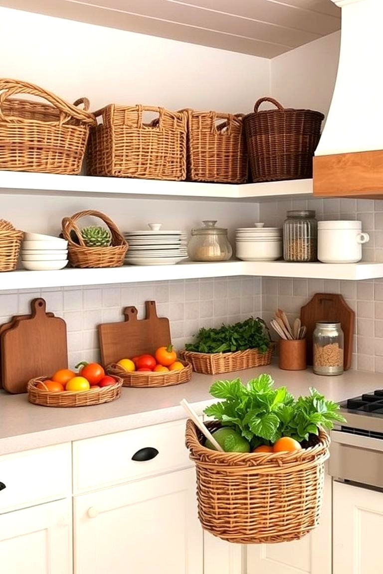 Wicker Baskets for Storage - 24 Country Kitchen Ideas