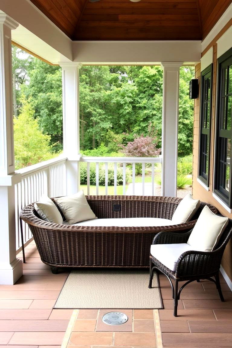Wicker Encased Tub on a Veranda - 24 Outdoor Bathtub Ideas