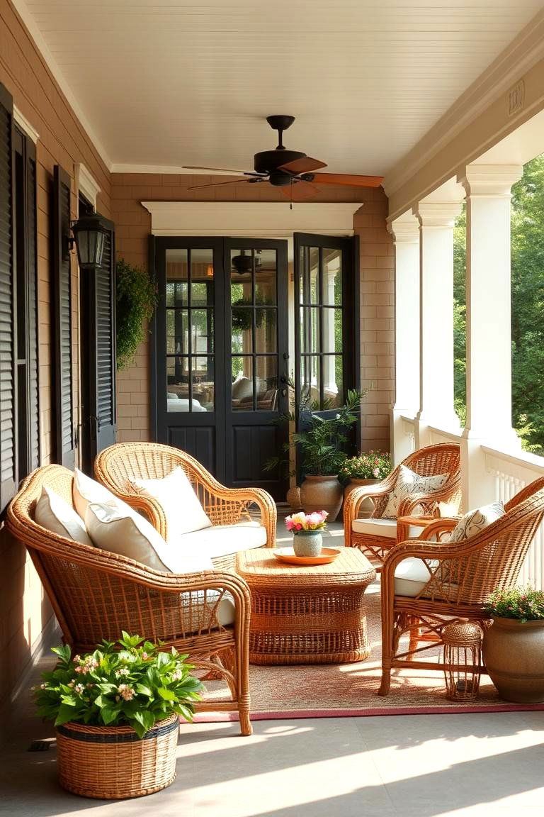 Wicker Furniture Charm - 24 Small Cape Cod Front Porch Ideas