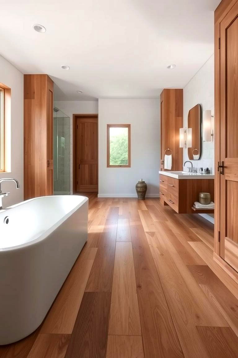 Wide Plank Wood Flooring for Spacious Feel - 24 Ideas for Wood Floors in Bathrooms