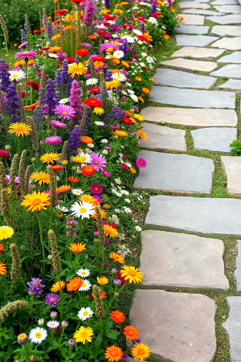 Wildflower Border Flagstone Walkway - 24 Flagstone Walkway Ideas