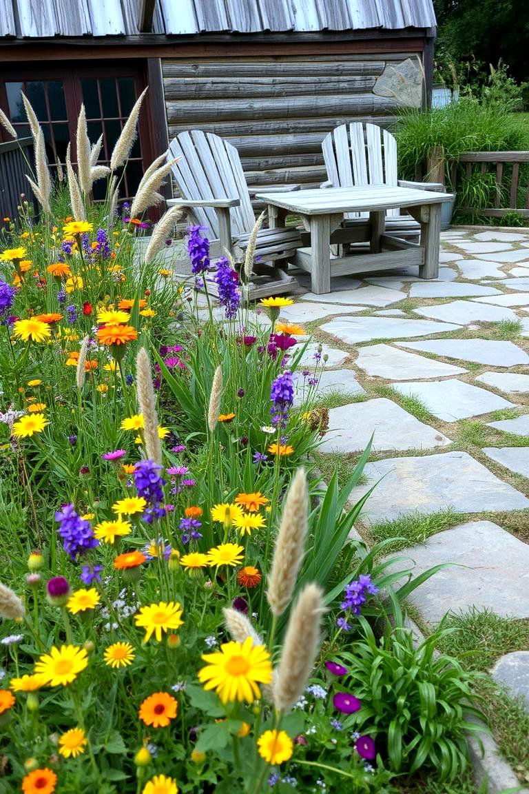Wildflower Border Garden - 24 Rustic Patio Ideas