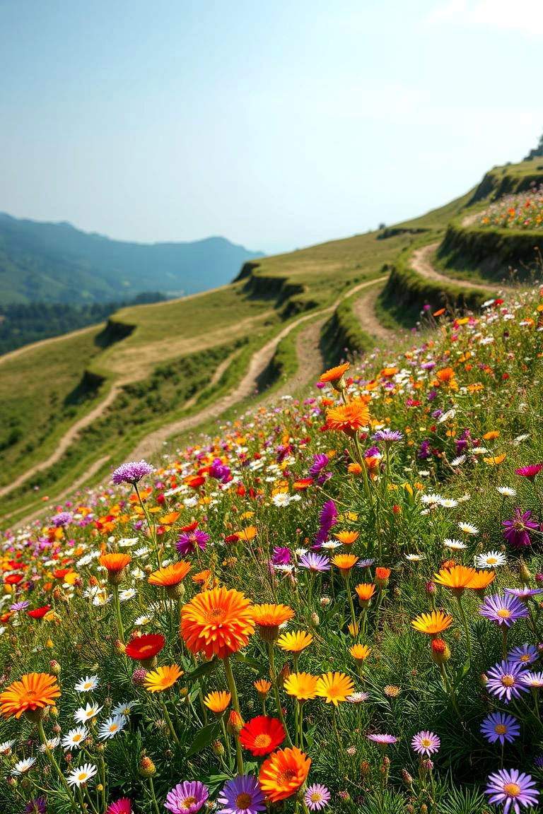 Wildflower Meadow Terraces - 24 Hillside Terraced Garden Ideas