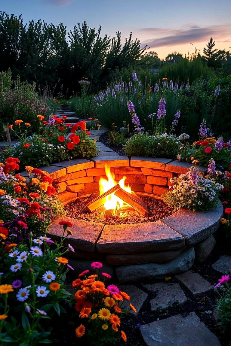 Wildflower Surround Fire Feature - 24 Rustic Outdoor Fireplace Ideas