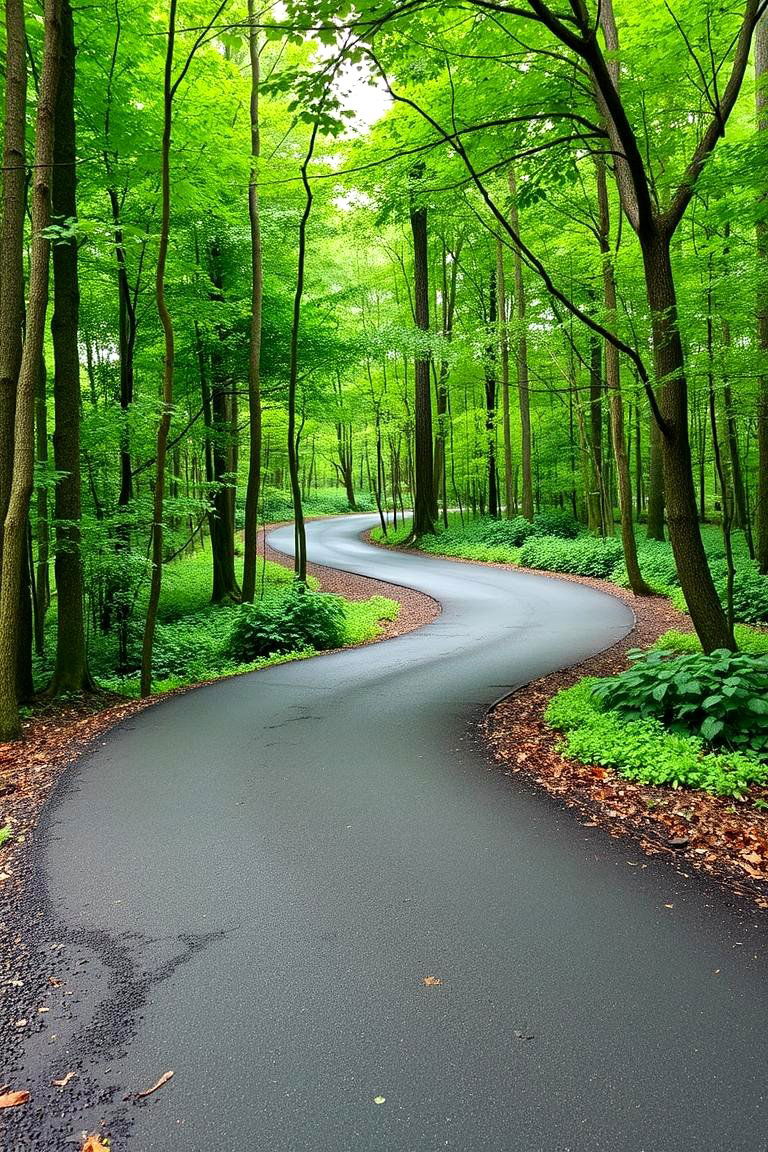 Winding Asphalt Path Through the Woods - 24 Asphalt Walkway Ideas