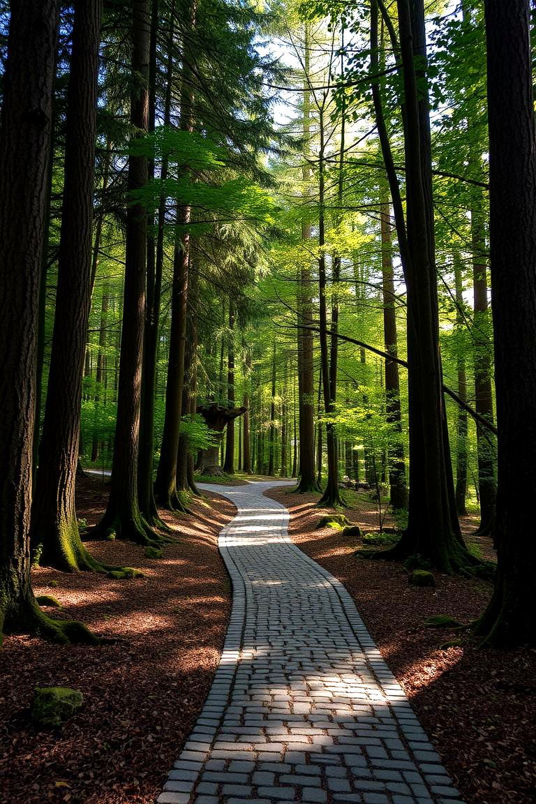 Winding Forest Path - 24 Cobble Stone Walkway Ideas