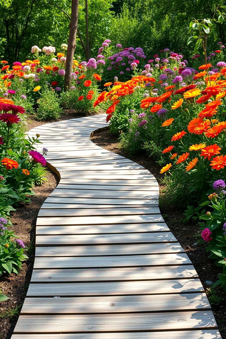 Winding Wooden Garden Path - 24 Wooden Walkway Ideas