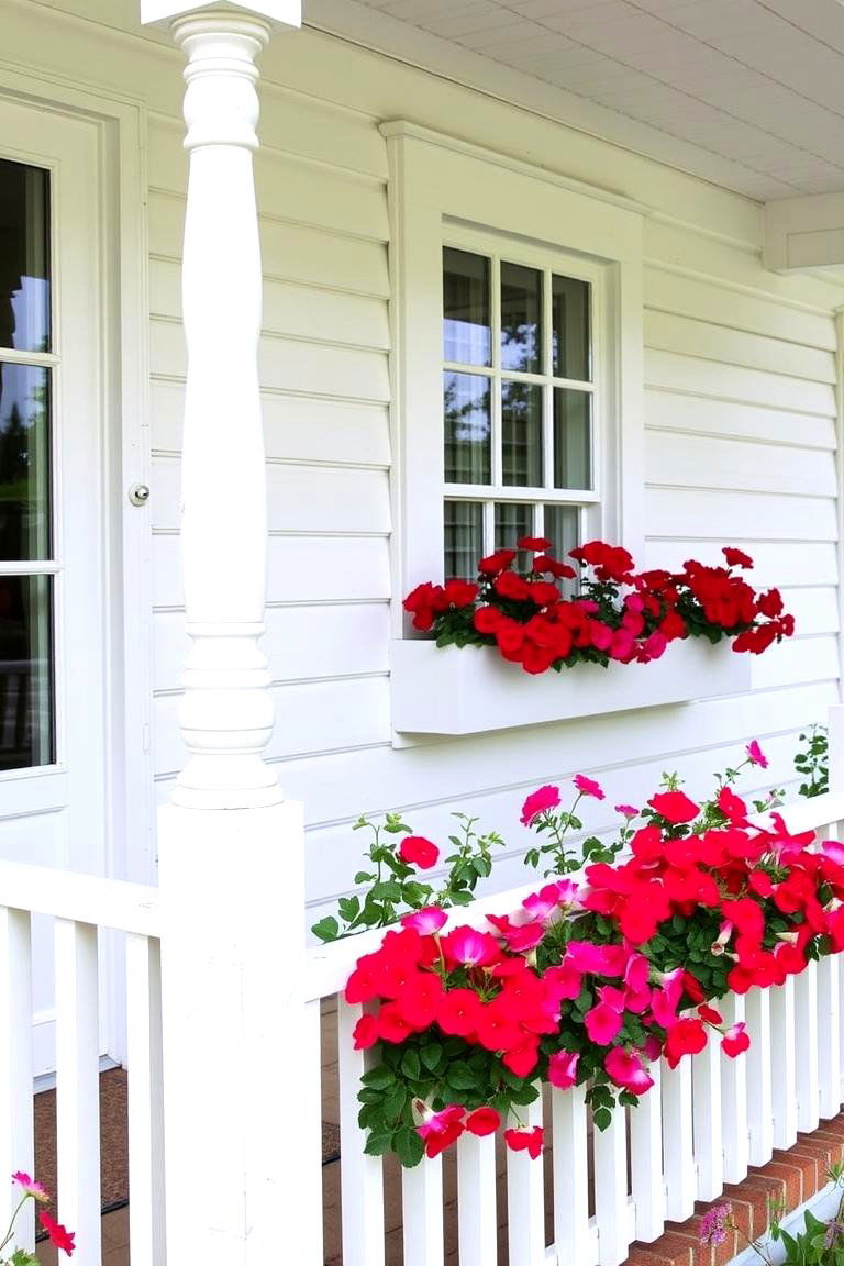 Window Boxes with Flowers - 24 White Farmhouse With Wrap-around Porch Ideas