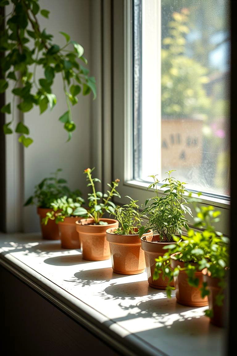 Window Sill Herb Garden - 24 Budget Small Garden Ideas