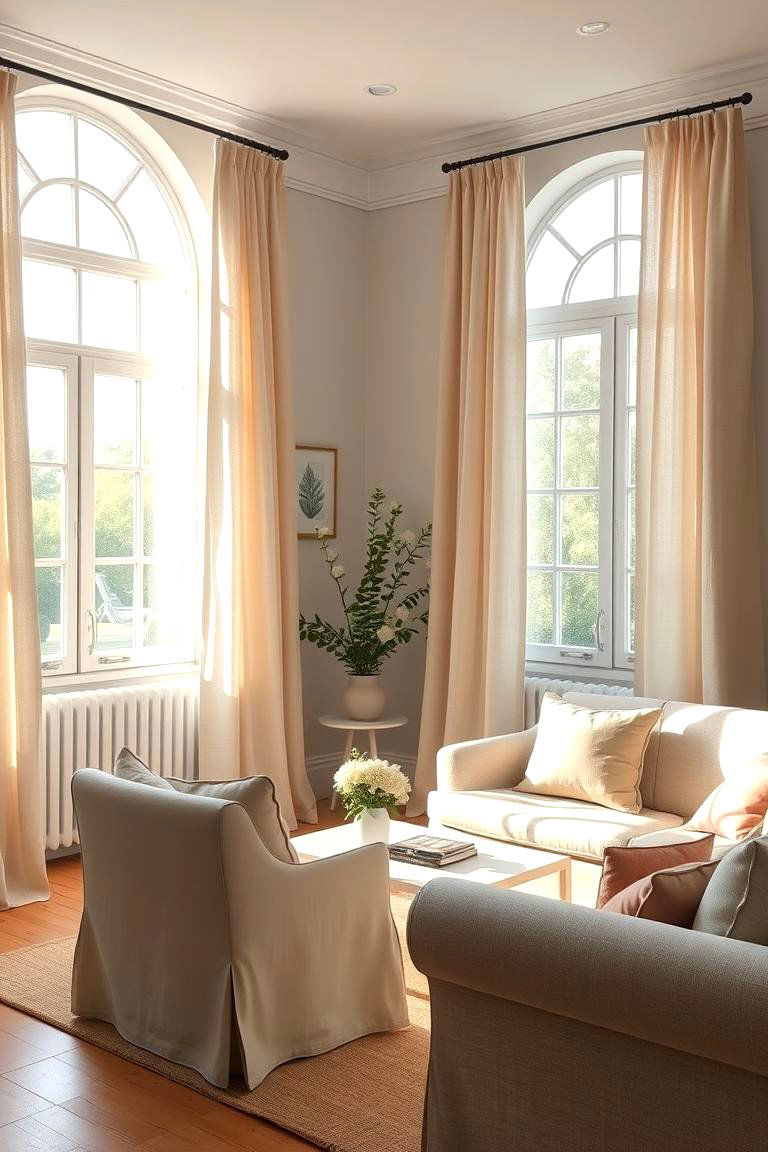 Window Treatments with Soft Drapes - 24 Shabby-chic Style Living Room Ideas