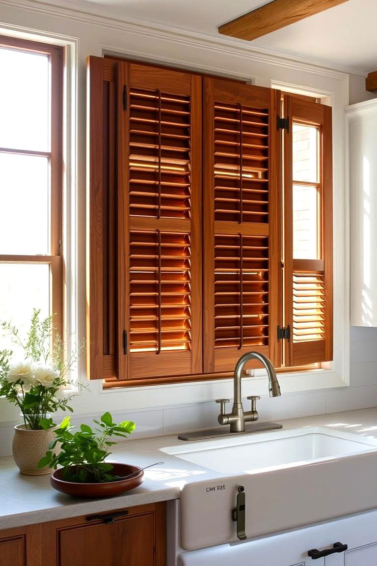 Window with Wooden Shutters - 24 Kitchen Window Ideas