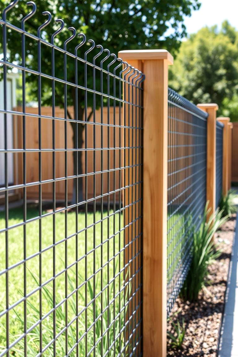 Wire and Wood Combo Fence - 24 Cheap Privacy Fence Ideas