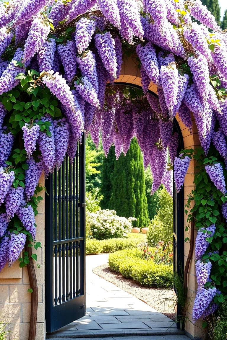 Wisteria Covered Arched Gate - 24 Japanese Garden Gate Design Ideas