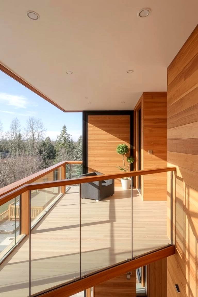 Wood Accented Glass Balconies - 24 Glass Balcony Design Ideas