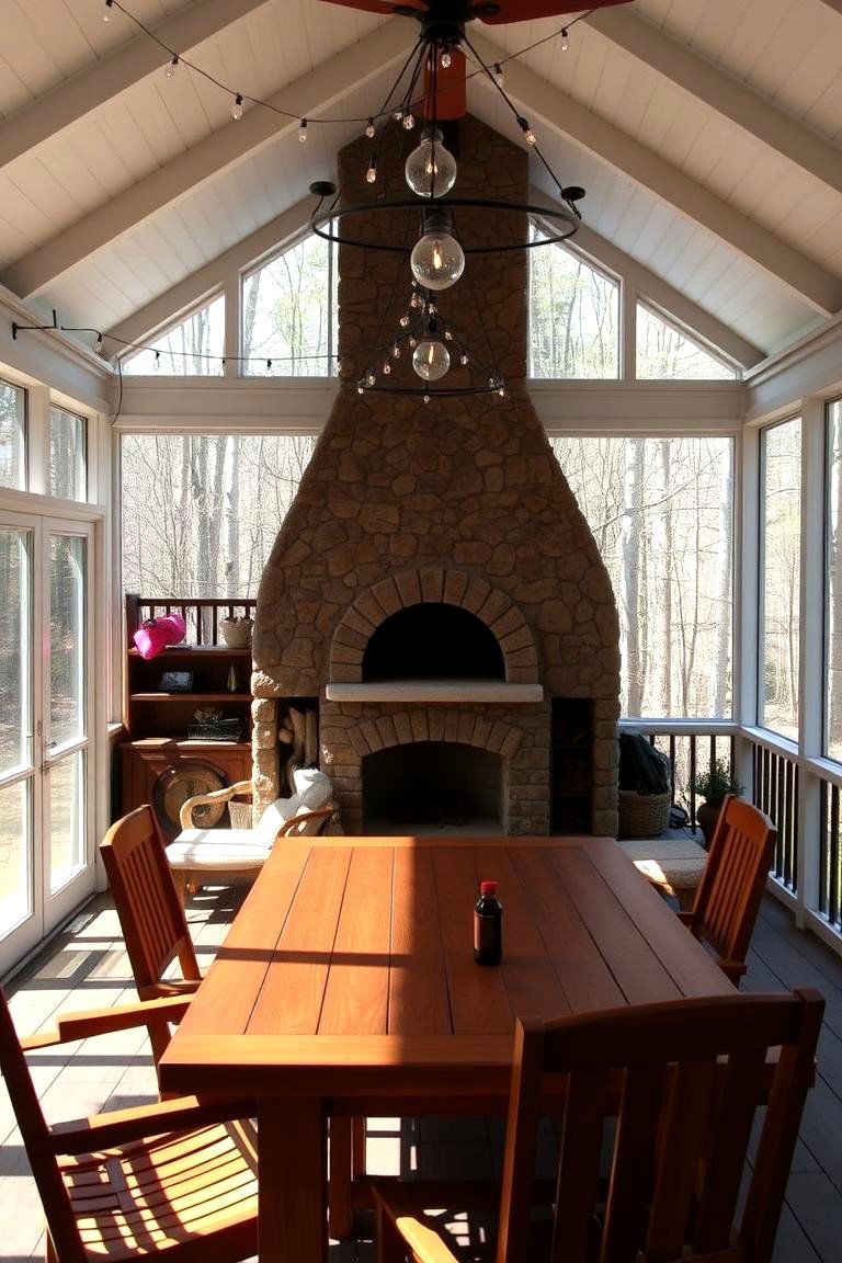 Wood Burning Fireplace with Pizza Oven Combo - 24 Screened-in Porch With Fireplace Ideas
