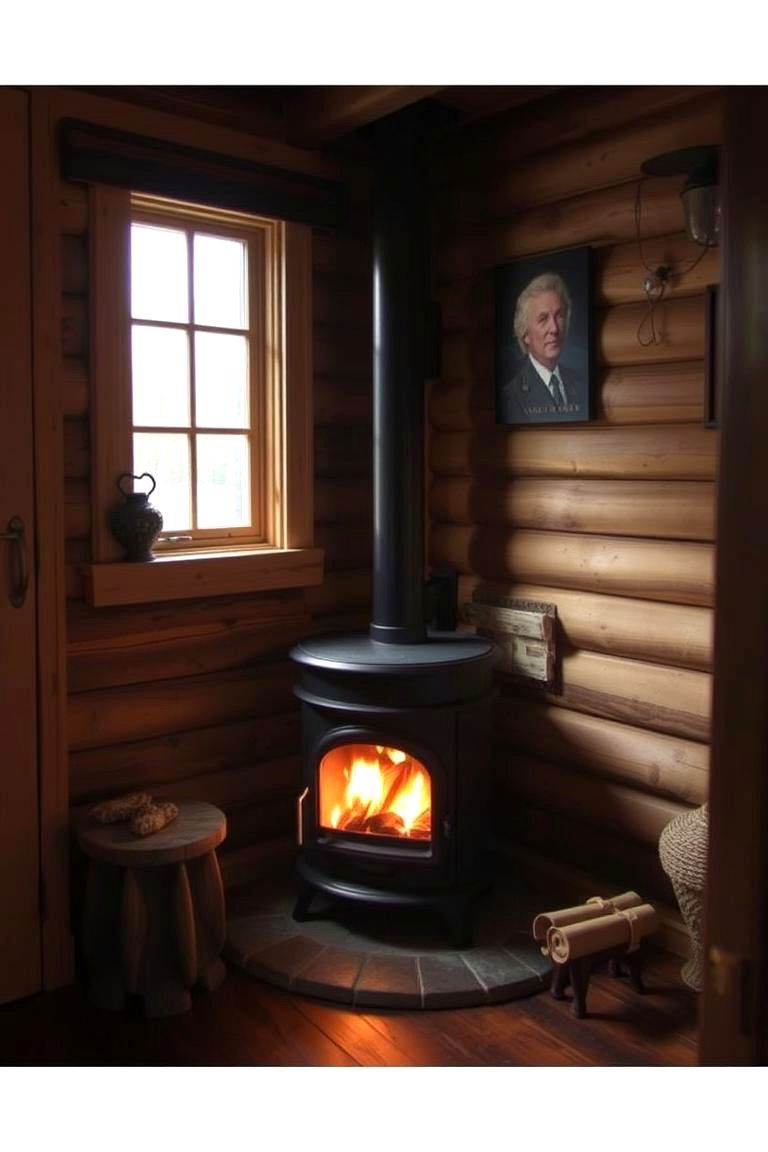 Wood Burning Stove Nook - 24 Rustic Tiny House Ideas