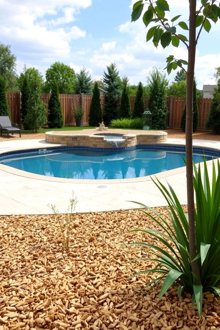 Wood Chip Mulching for Poolside Grounds - 24 Above Ground Pool Landscaping Ideas