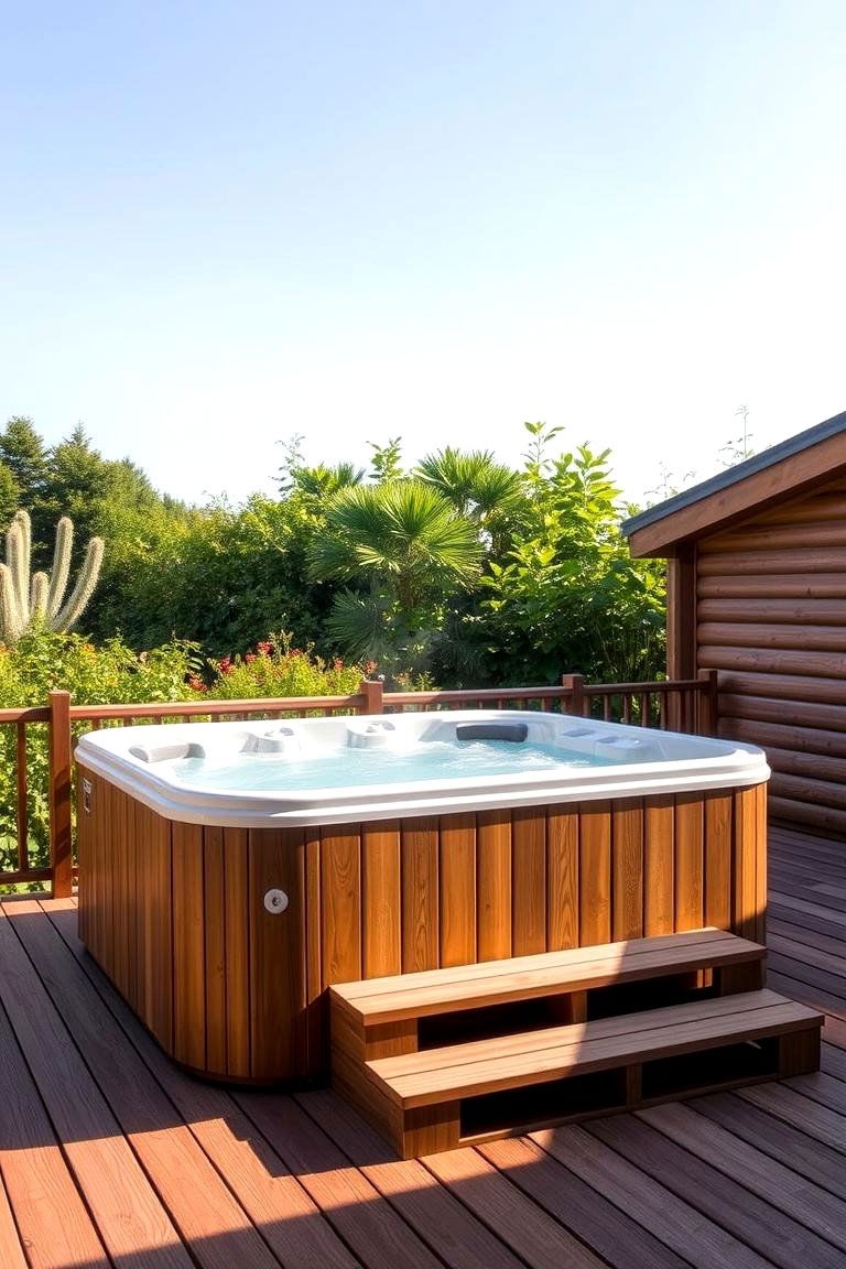 Wood Decking Charm - 24 Hot Tub Landscaping Ideas