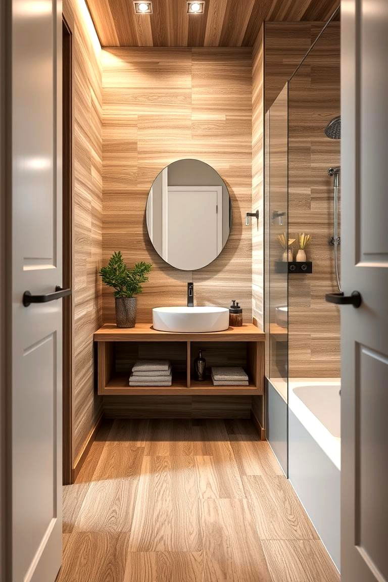 Wood Look Tiles for a Cozy Natural Aesthetic - 24 Bathroom Backsplash Ideas