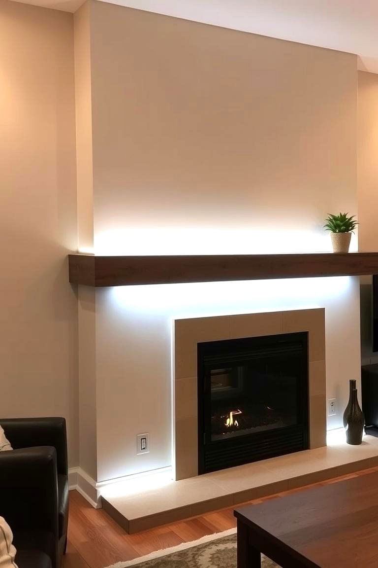 Wood Mantel with Integrated Lighting - 24 Wood Mantel Ideas
