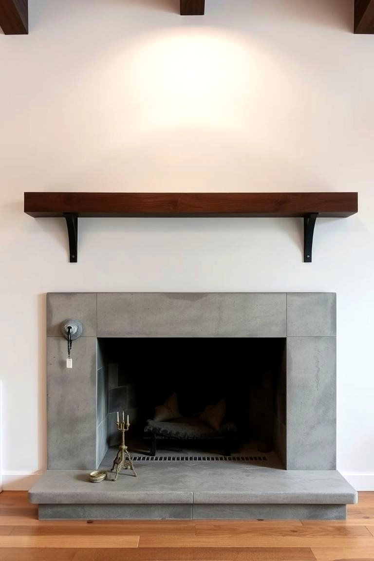 Wood Mantel with Metal Accents - 24 Wood Mantel Ideas