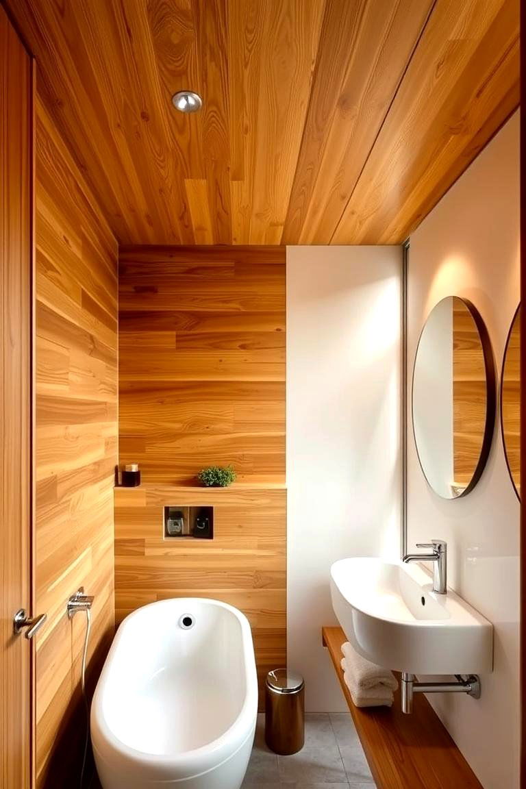 Wood Panel Ceiling for a Natural Look - 24 Bathroom Ceiling Ideas