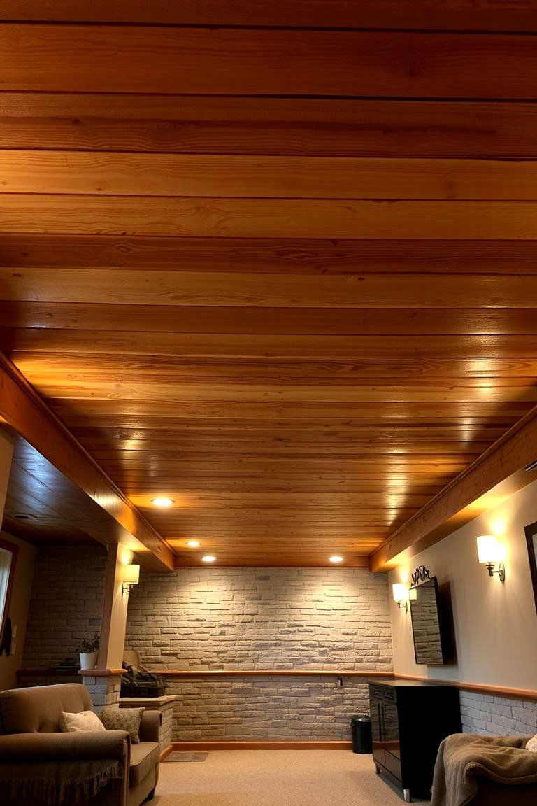Wood Panels for a Cozy Warm Feel - 24 Basement Ceiling Ideas