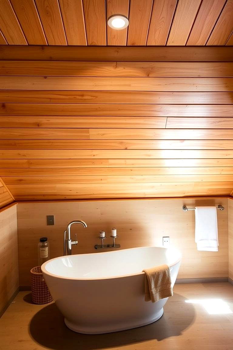 Wood Plank Ceiling in a Bathroom - 24 Wood Plank Ceiling Ideas