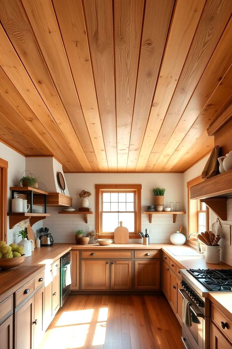 Wood Plank Ceiling in a Kitchen - 24 Wood Plank Ceiling Ideas