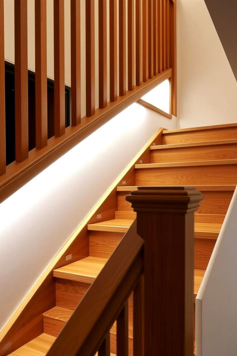 Wood Railing with Built in Lighting - 24 Wood Stair Railing Ideas