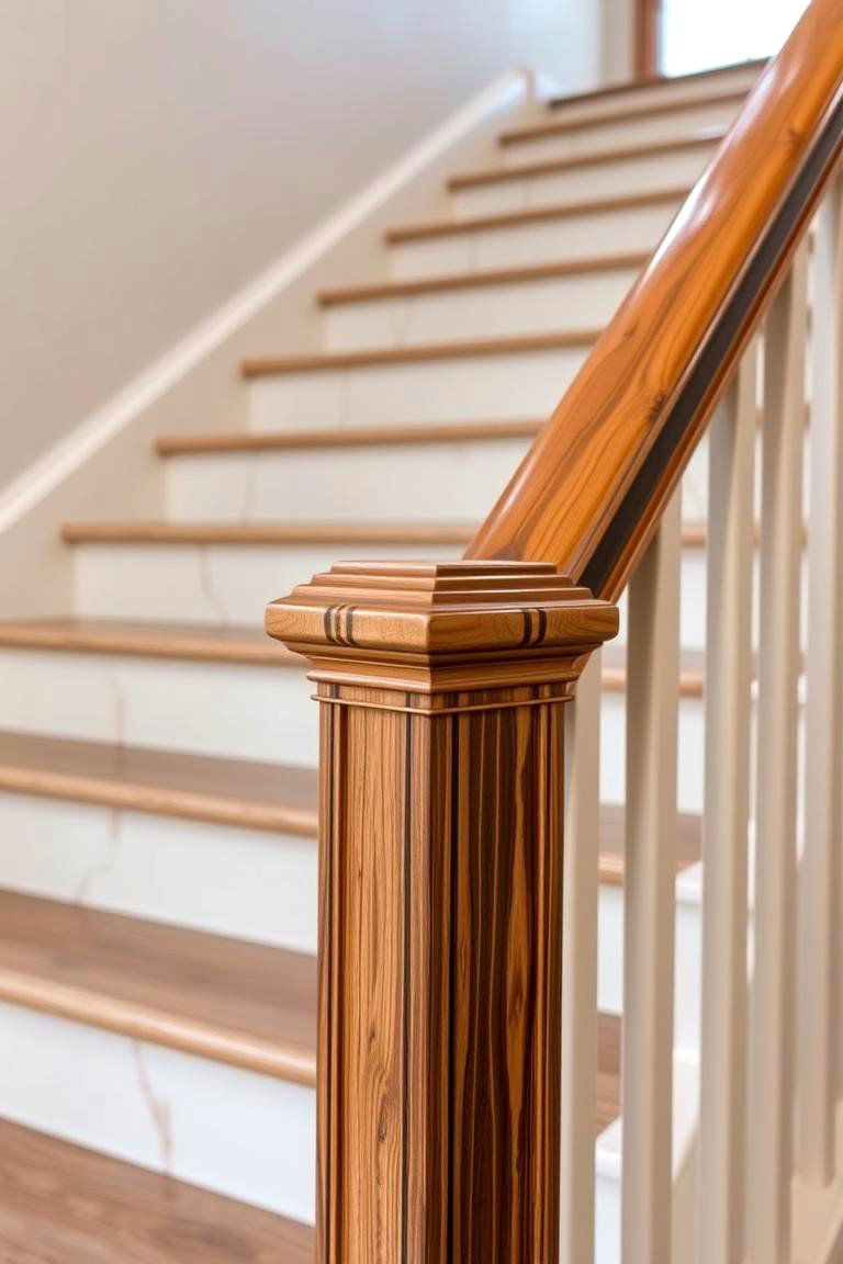 Wood Railing with Inlay Details - 24 Wood Stair Railing Ideas