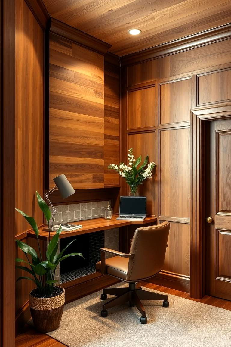 Wood Toned Corner Fireplace Office - 24 Home Office With Fireplace Ideas