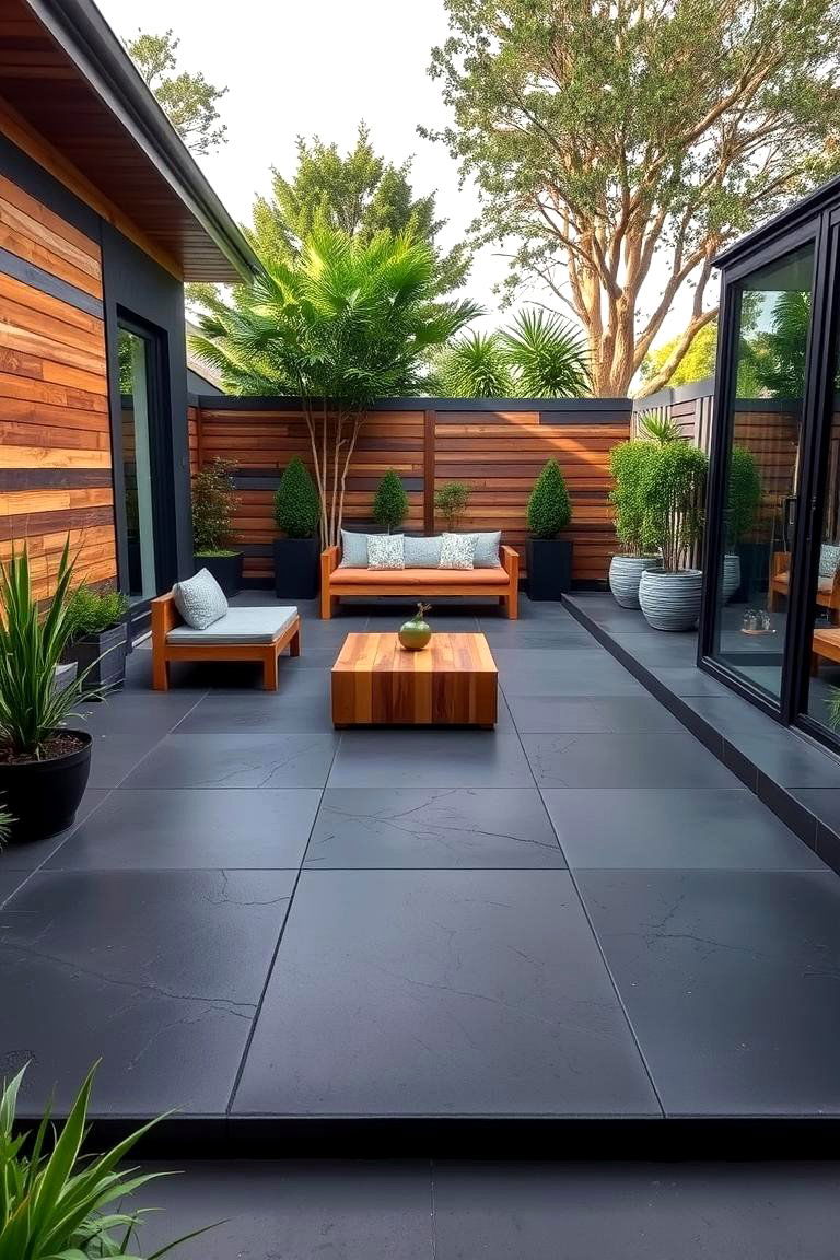 Wood and Concrete Hybrid - 24 black concrete patio ideas