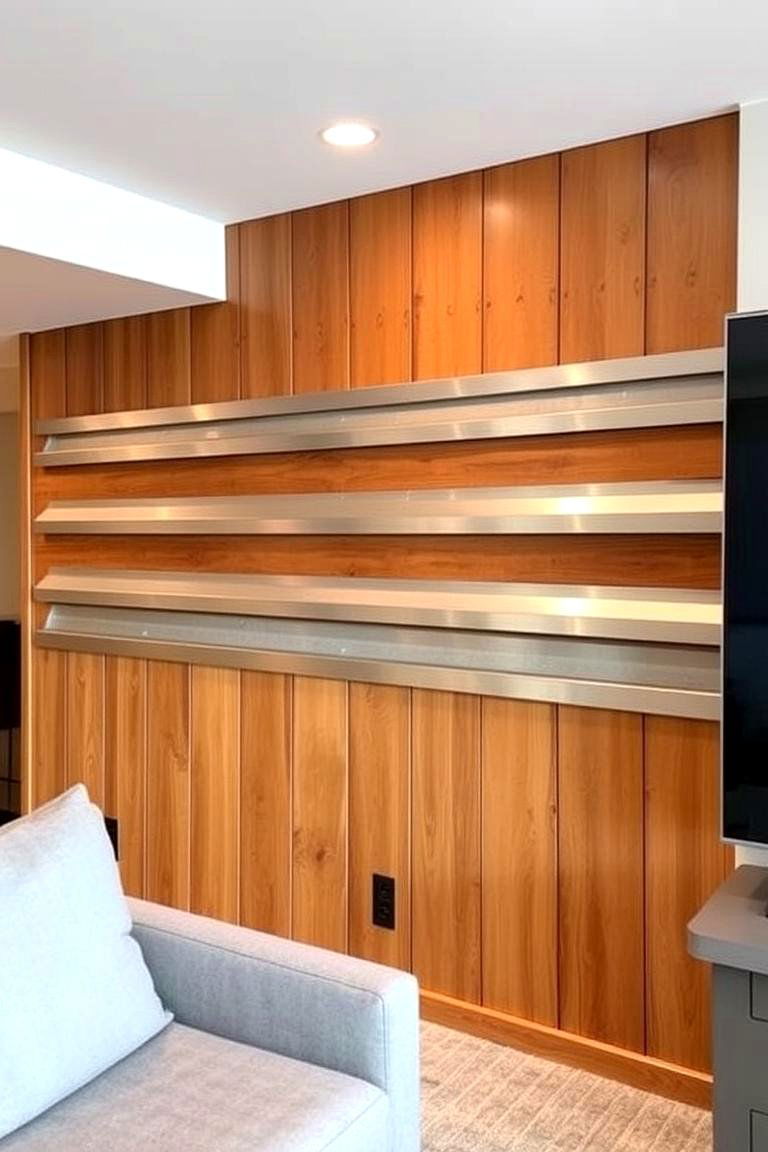 Wood and Metal Combination Wall - 24 Basement Accent Wall Ideas